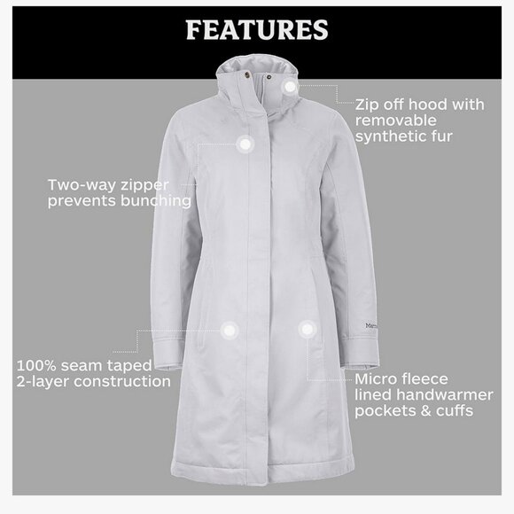 Marmot Women Chelsea Winter Snow Waterproof Long Coat Jacket Down Fill 700 L - Picture 13 of 15